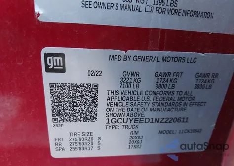 2022 Chevrolet Silverado 1500 Ltd 4Wd Short Bed Rst from USA, damaged, VIN 1GCUYEED1NZ220611